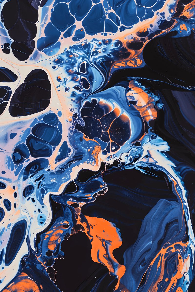 Donkerblauw Poster - Oranje - Kleurgolf - Abstracte - Achtergrond - Stijlvolle - posters - formaat 30x40cm - Wanddecoratie - XS2590MT
