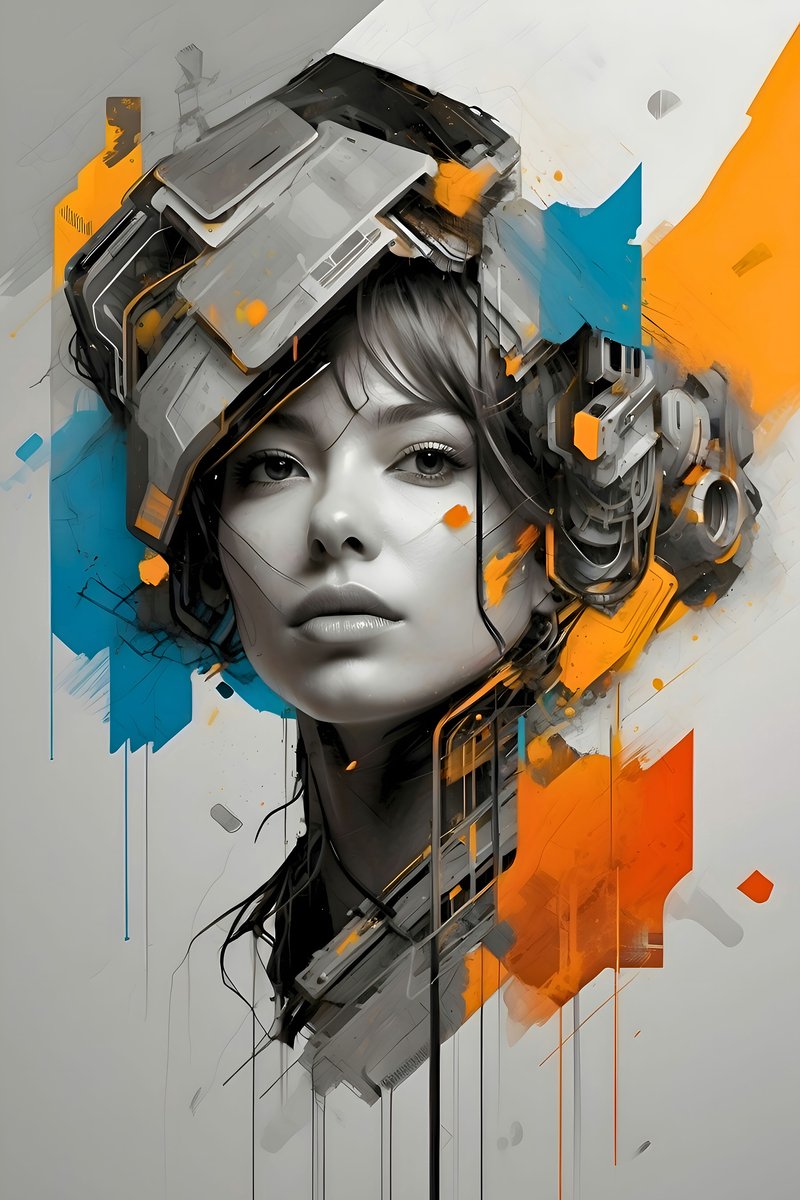Vrouw Blauw Geel Poster - Moderne Kunst - Interieur - Woonkamer - posters - formaat 70x100cm - Wanddecoratie - L1226MT