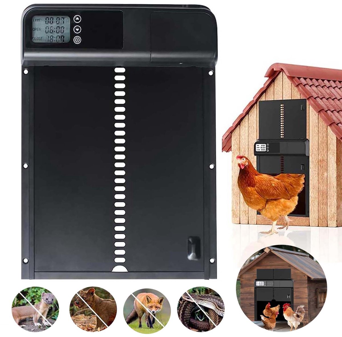 Automatic Chicken Coop Door, Elektrisch Kippenhok, Met 24-Uurs Timer, Werkt Op Batterijen.