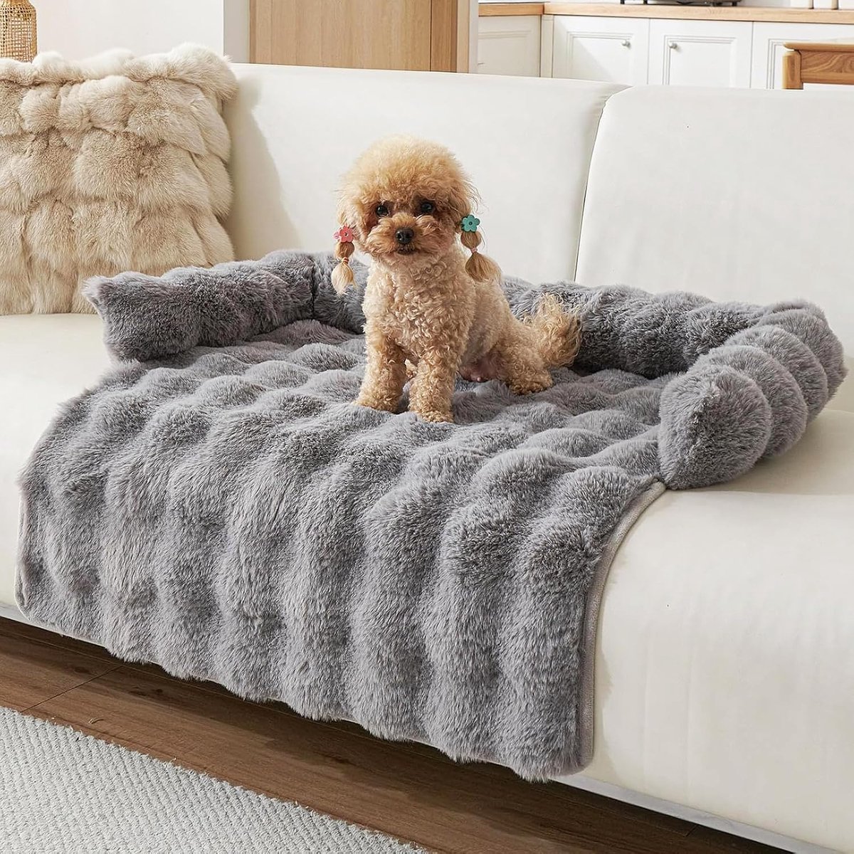 KZQ Antislip Hondenbankmat Van Konijnenfluweel 75x75 Cm Donkergrijs – Beschermt Meubels Voor Kleine En Middelgrote Honden En Katten