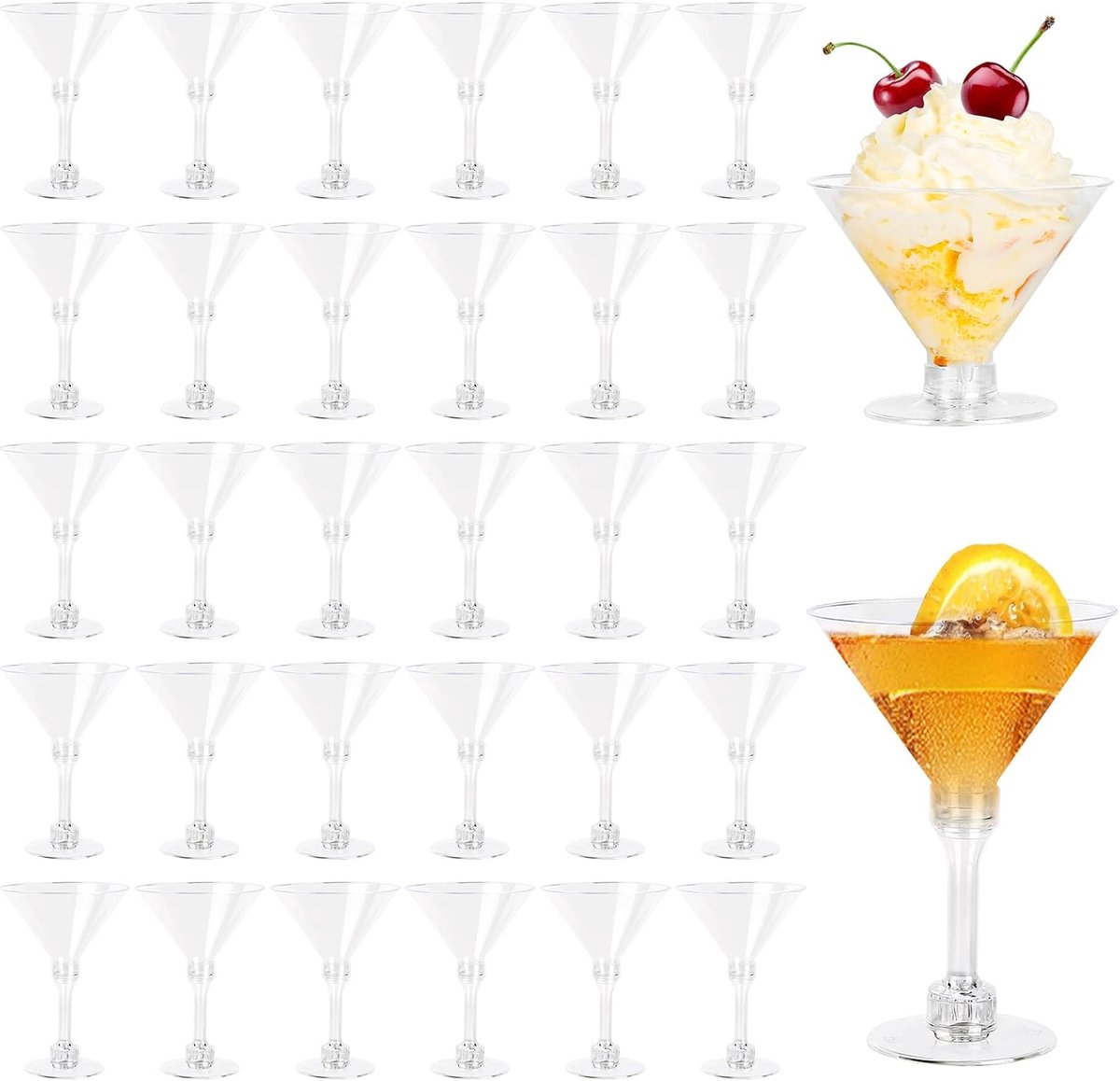 QTTVBTNA – 30 Stuks Martini Glazen 150ml – Kunststof Cocktailglazen met Steel en Voet – Martini Cocktailglazen voor Feestjes, Bruiloft en Verjaardag