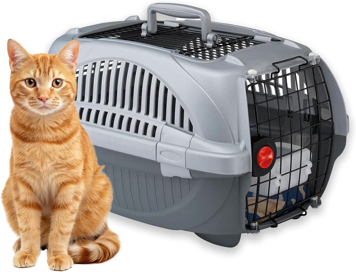 Reismand Huisdier - Draagtas Kat Hond - Veilig Reizen - Dakopening Toegankelijk - 60 x 40 x 38 cm - Grijs