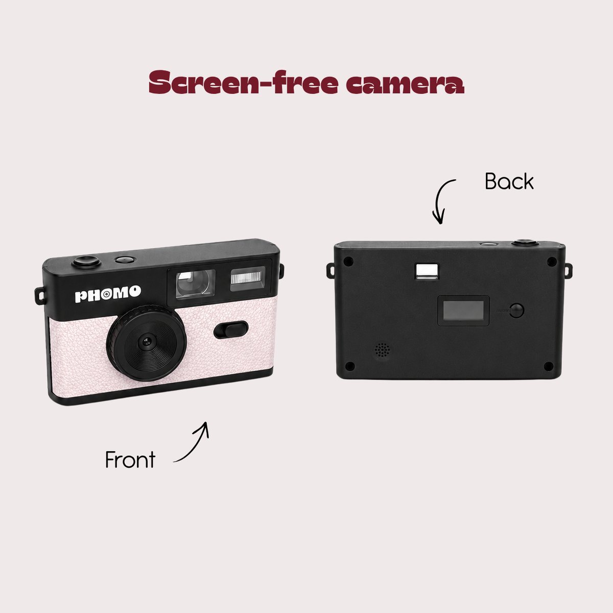 Phomo Digitale Retro Camera - Compact Camera - 8MP - 4 Retrofilters - Flits - SD-kaart - USB-C - Beige thumbnail 2