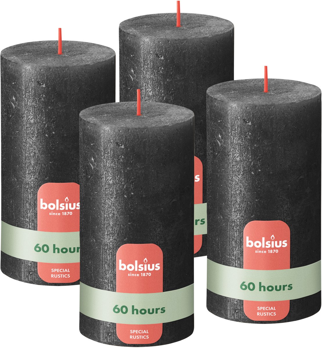 Bolsius Rustieke kaars Shimmer - 4 Stuks - Metallic Antraciet - 13cm - 60 branduren