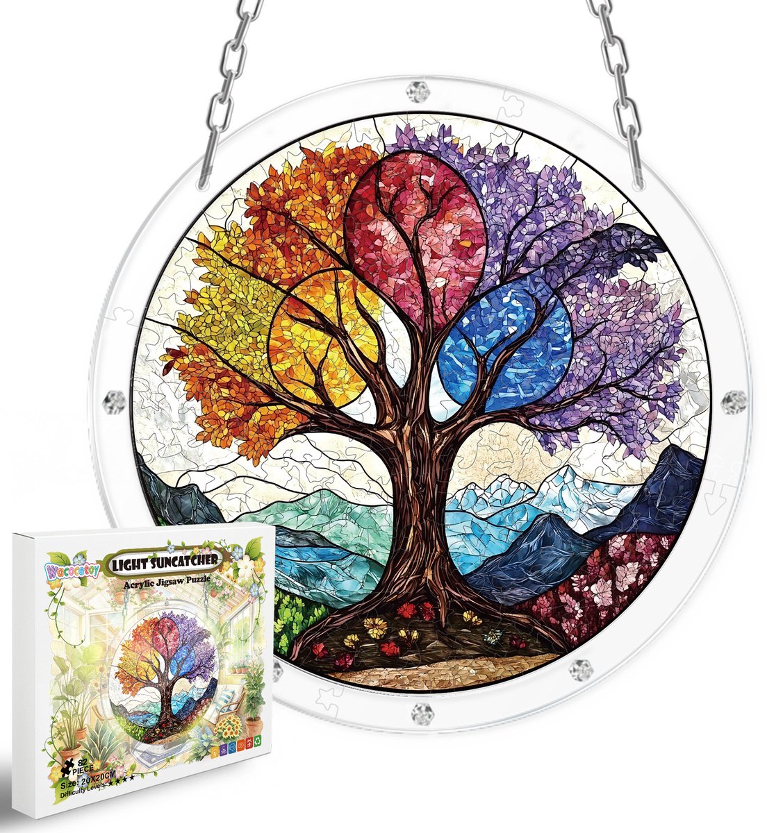 Casalora Acryl Puzzel Zonnevanger voor Volwassenen, Glas-in-Loodstijl Zonnevanger Puzzel - Boom des Levens C - Raamhanger