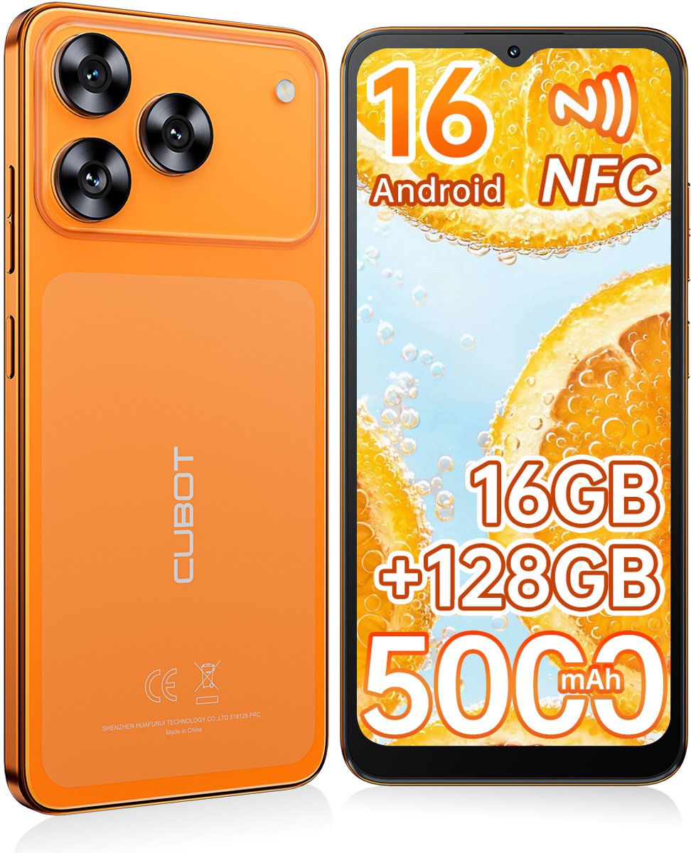 CUBOT A50 Smartphone - 20GB RAM - 128GB ROM - 6,58" - Android 16 - 5000 mAh - NFC - GPS - Oranje