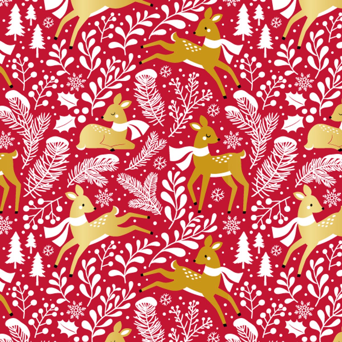 Cadeaupapier Set – Classic Christmas Collection (5 Stuks) – 200×70 cm – Rood, Wit & Goud – Rendieren, Kerstballen, Hulst & Feestelijke Prints – Inpakpapier – foto 4