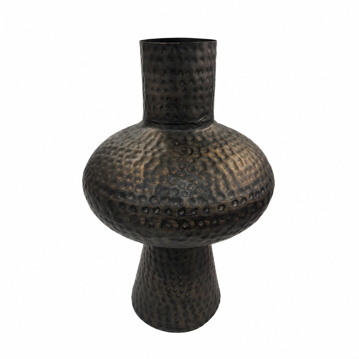 SENSE, Metalen Vaas Zwart Brons – Gehamerde Decoratieve Vaas – Grote Vaas voor Vensterbank – Modern Landelijk Chic