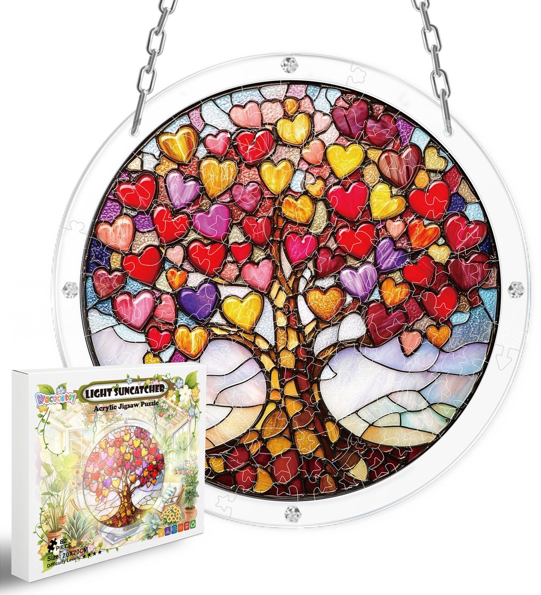 Casalora Acryl Puzzel Zonnevanger voor Volwassenen, Glas-in-Loodstijl Zonnevanger Puzzel - Boom des Levens - Raamhanger