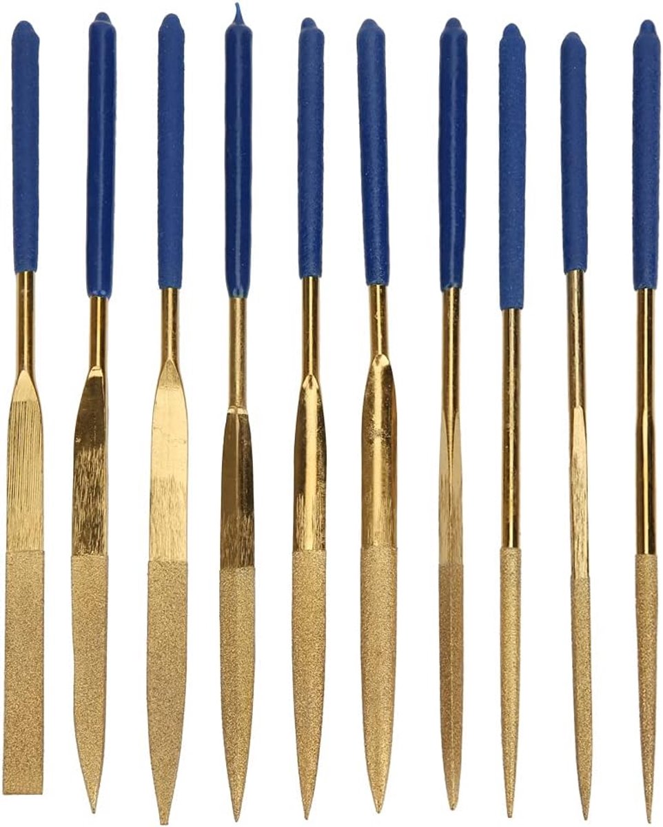 Dailygoods- Diamanten Vijl Set - 10 Stuks - Geplateerd Staal - Middelste Tandvijldikte - 160 mm Lengte - Handvatten - Gloednieuw - Vijlset