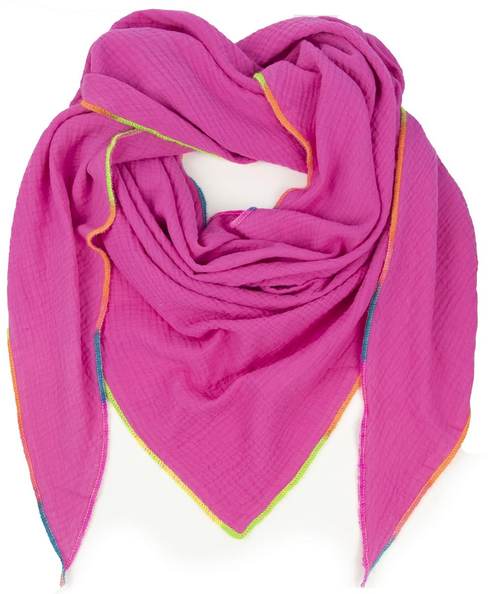 Dames XXL driehoekige halsdoek katoen mousseline sjaal poncho zonder krassen op de huid gemaakt, Rosapink, 135 cm×135 cm×220 cm