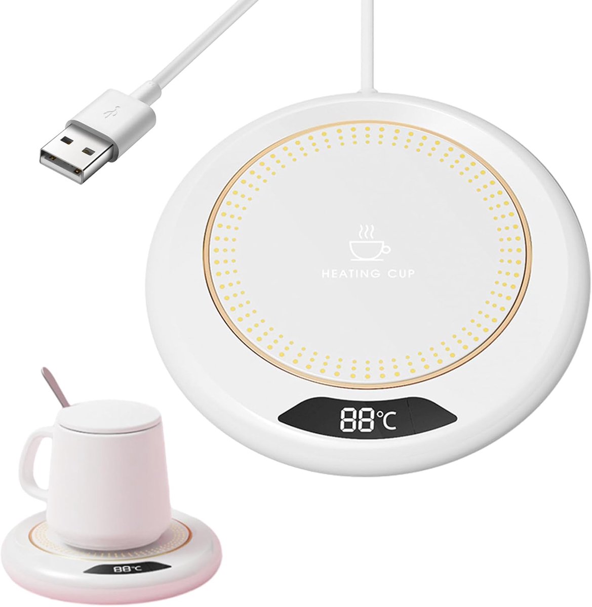 Kopjeswarmer, 3 temperatuurinstellingen, 20W USB slimme kopjeswarmer | Elektrische kopjeswarmer voor thee, melk, keuken, kantoor, thuis, cadeau | Cadeau voor thuis - wit