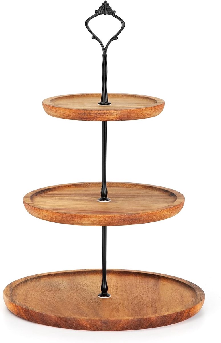 Cupcake Stand/Cup Cake Stand 3 Tier | Groot | Houten Toren Gelaagde Dessert Stand | Serveerdienblad Schotel met Metalen Handvat | Voor Verjaardagsfeest Afternoon Tea Baby Shower