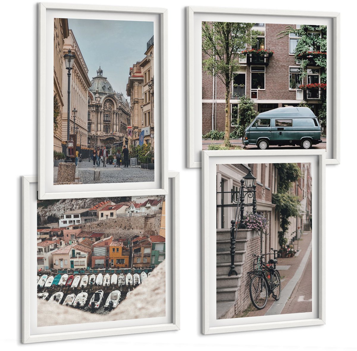 Coloray 4-Delige Schilderij Set - Rustige Stedelijke Uitzichten Op Gebouwen - 40 x 40 En 40 x 60 - Muurdecoratie - Schilderijen Set - Woonkamer - Wanddecoratie