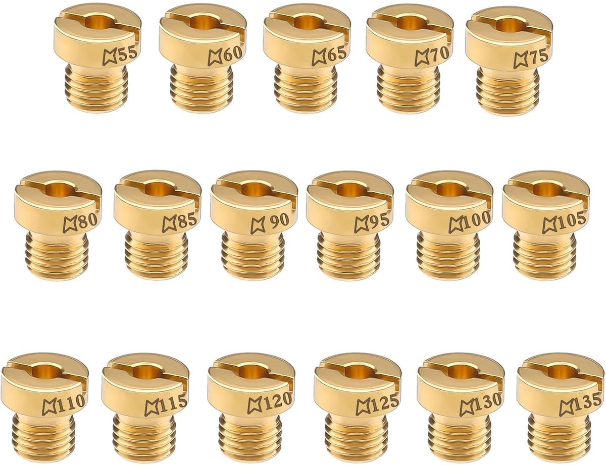 Sproeiers, M6, hoofdsproeierset, (55-135), 55, 60, 65, 70, 75, 80, 85, 90, 95, 100, 105, 110, 115, 120, 125, 130, 135 en 135 sproeiers voor gasbarbecue scooter motorfiets schakelmop, 17