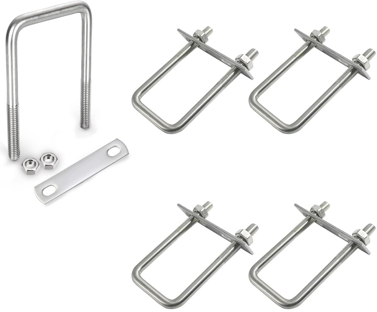 U-Bouten M8, 4 Stuks Roestvrij Stalen Vierkante Beugels Met Moeren en Frameplaat Voor Buisinstallatie en Industriële Toepassingen (60 x 100 mm)