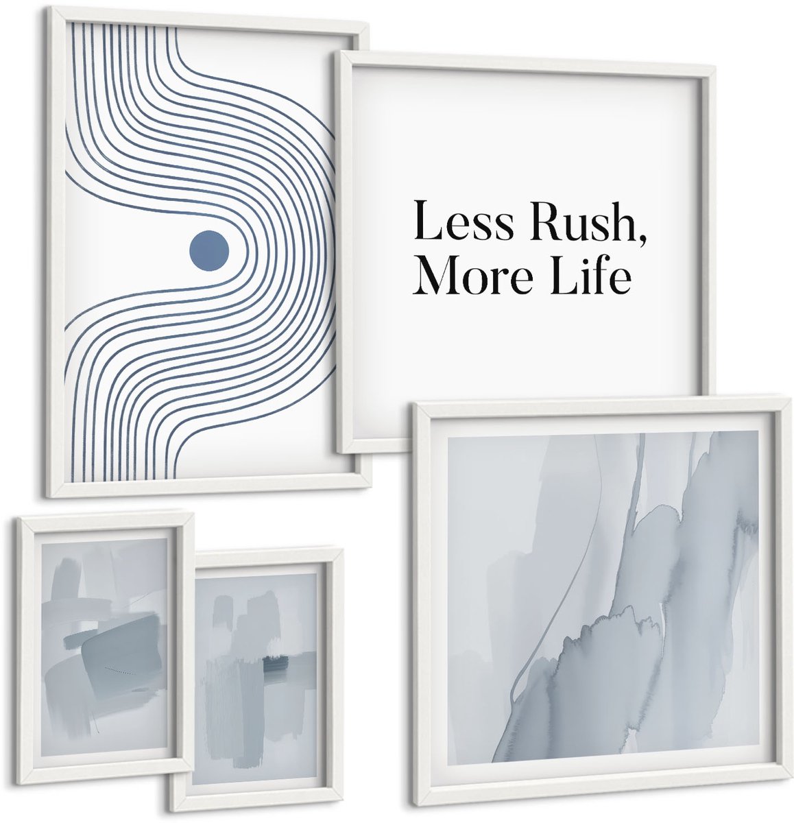 Coloray 5-Delige Schilderij Set - Moderne Abstracte Grafische Vormgeving Met Een Minimalistische Boodschap. - 50 x 50 cm, 20 x 30 cm En 40 x 60 cm - Wanddecoratie - Muurdecoratie - Woonkamer - Moderne Wanddecoratie
