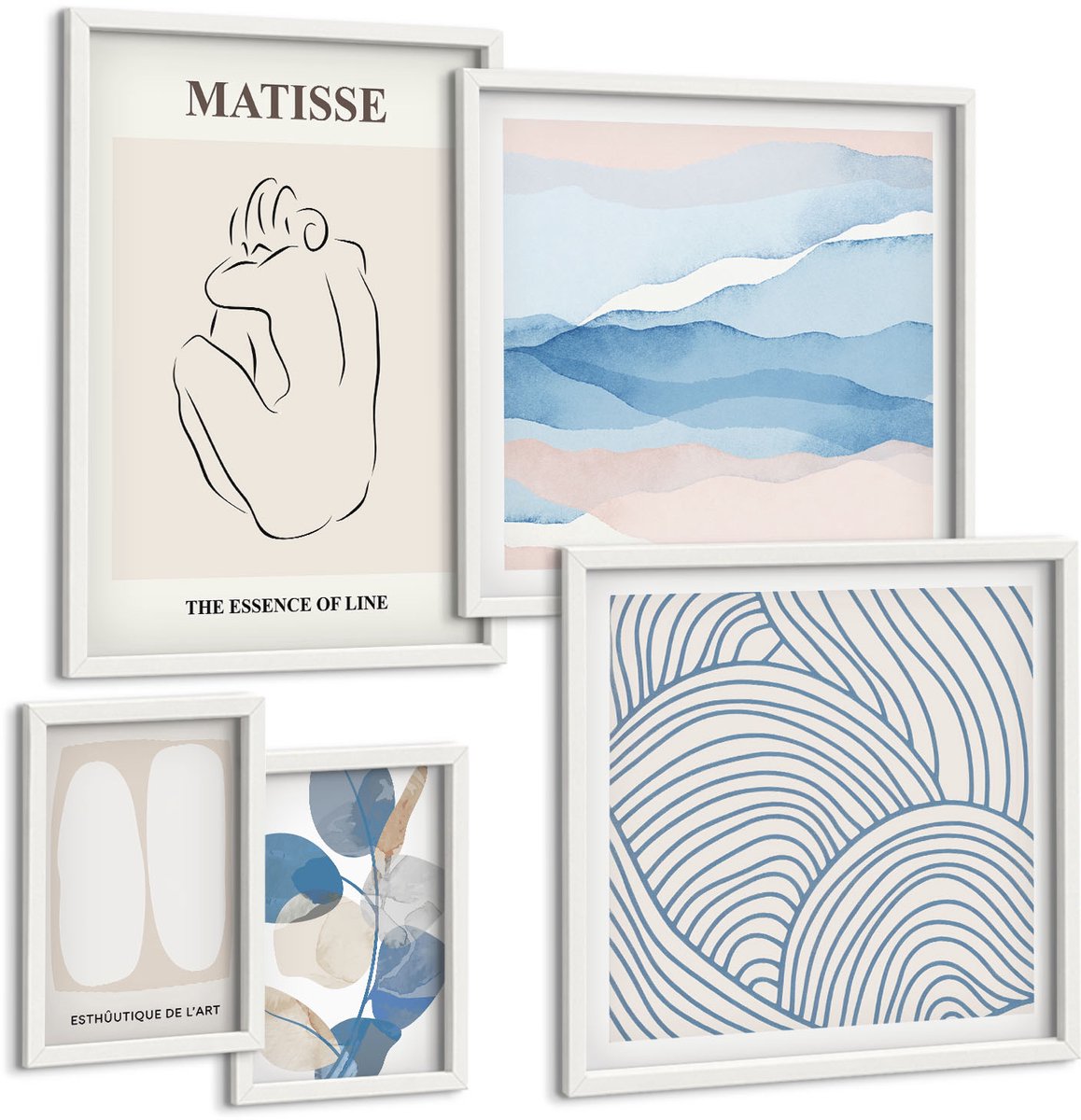 Coloray 5-Delige Schilderij Set - Stijlvolle Afbeeldingen Met Abstracte Motieven En Natuur. - 50 x 50 cm, 20 x 30 cm En 40 x 60 cm - Wanddecoratie - Schilderijen Set - Kantoor - Muurdecoratie