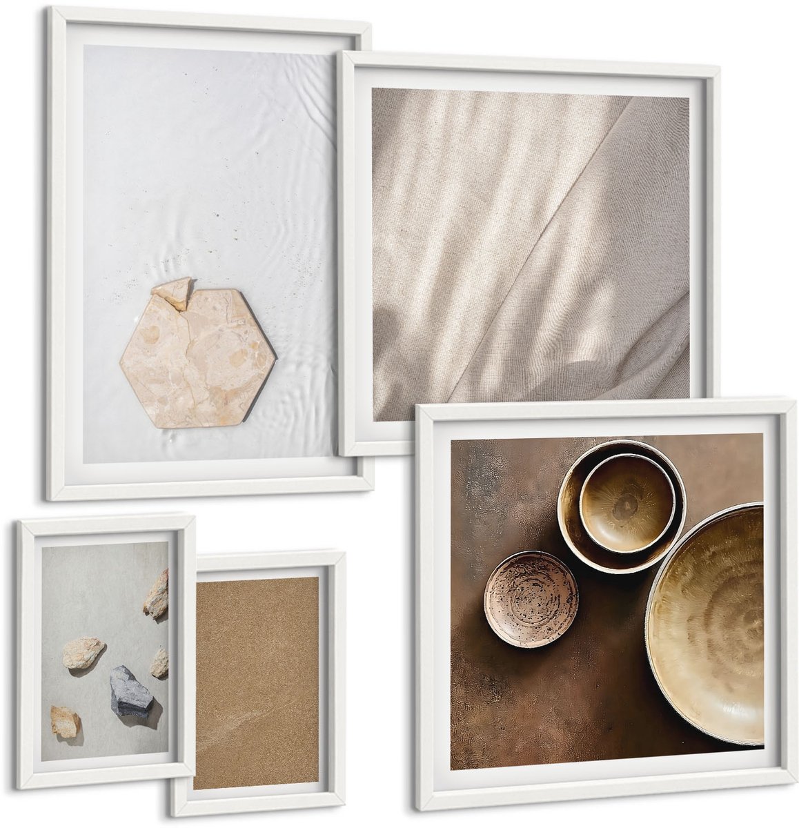 Coloray 5-Delige Schilderij Set - Minimalistische Texturen In Warme Kleuren - 50 x 50 cm, 20 x 30 cm En 40 x 60 cm - Wanddecoratie - Muurdecoratie - Moderne Interieurdecoratie - Moderne Wanddecoratie