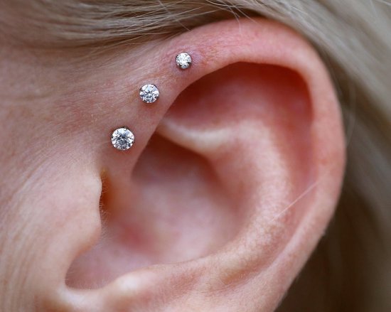 6 stuks draad roestvrij staal Medusa platte achterkant oorbellen, 16G 6/8/10 mm Silver Tragus Cartilage Helix Lip Labret Studs met stalen bal en CZ voor vrouwen mannen forward helix sieraden — afbeelding 4