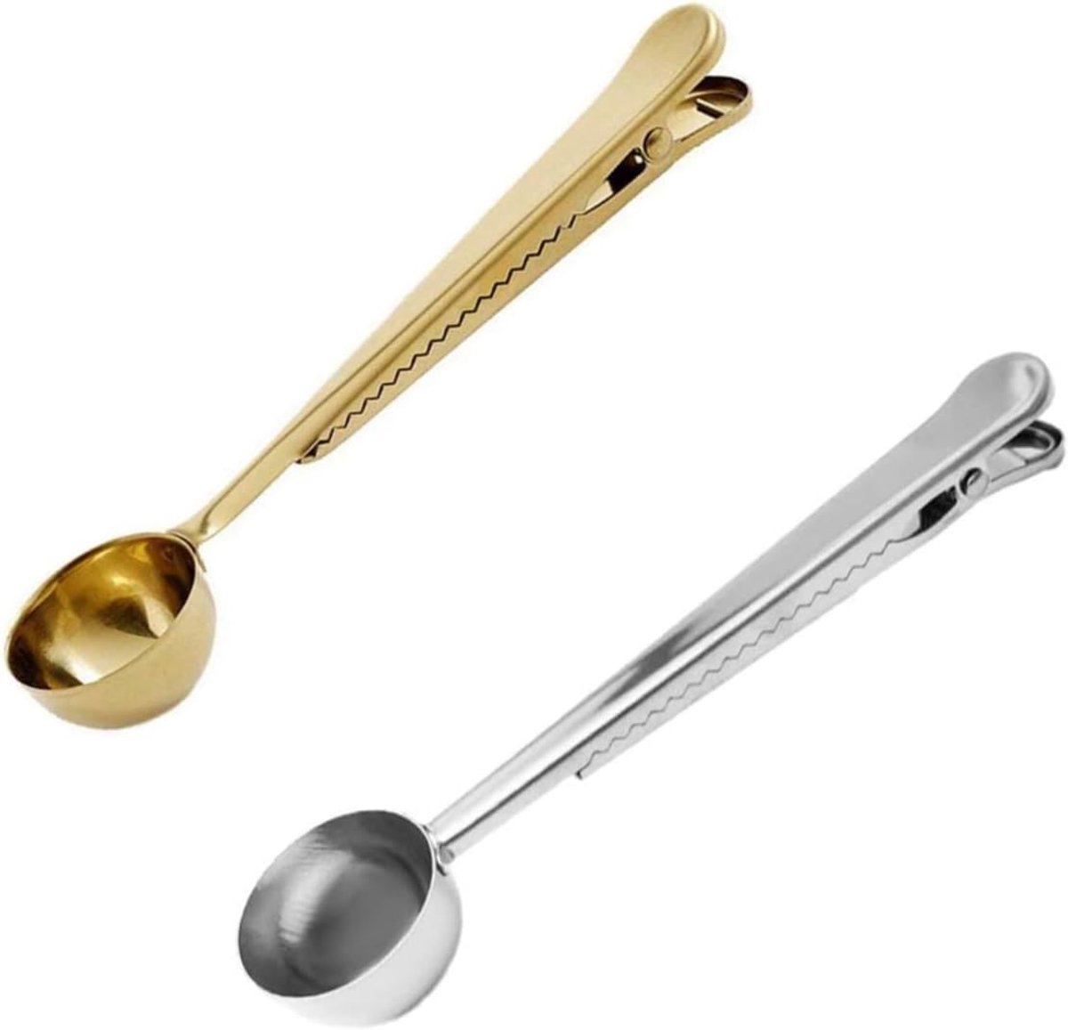 Dailygoods- Koffielepel 2-delig - Maatlepel Set - Roestvrij Staal - Koffiedoseerlepel - Zakclip - Elegant Design