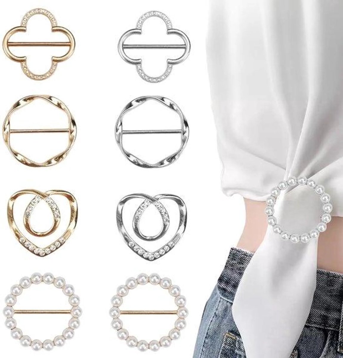 8 STUKS Sjaal Ring Clip - Parel Sjaal Ring Gesp Clips - Ronde T-shirt stropdas clips - Mode metalen cirkelclip - voor dameskleding - Kleding Decoratieve Accessoires - Metaal - sjaalklem - Vestklem - Vestsluiting - Vestspeld