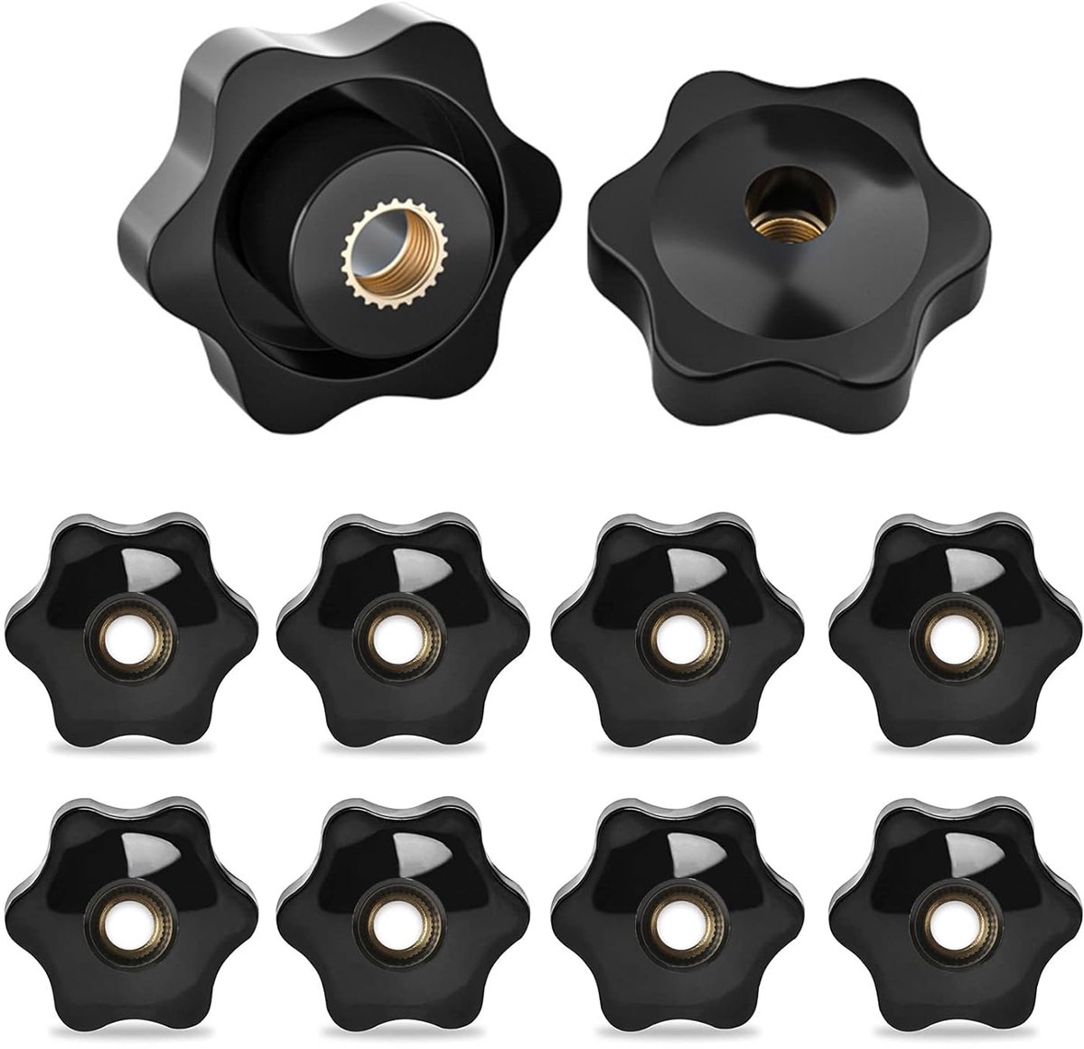 Vrouwelijke Knoop Spanning Thread, 10 Stuks Ster Hoofd Klem Moeren Knopen M8 Draad Klem Knopen Voor Machines Industriële Apparatuur - 38 mm | Zwarte kunststof greepmoeren binnendraad klemknop voor mechanische apparatuur industriële uitrusting - 38 mm
