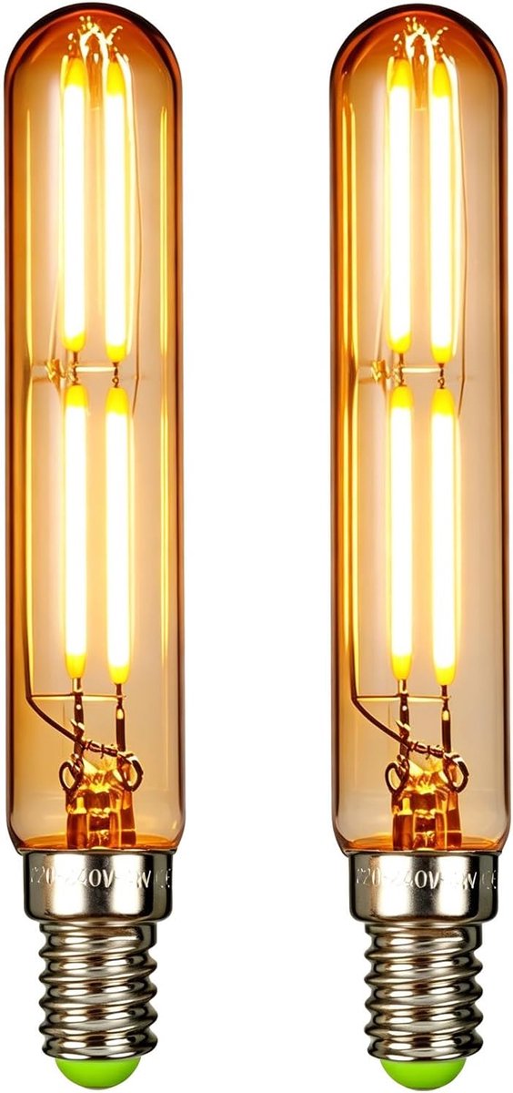 2 stuks LED lamp 4W T20 buisvormige LED gloeilamp E14 Edison Small Base 2700K warm wit Edison lamp (gouden)