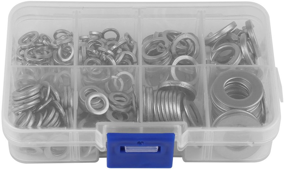 200 STKS RVS Flat + Spring Washers Lock Tool Kit M5 M6 M8 M10 Flat Spring Washer Pad Pakkingen Assortiment Kit met Doos