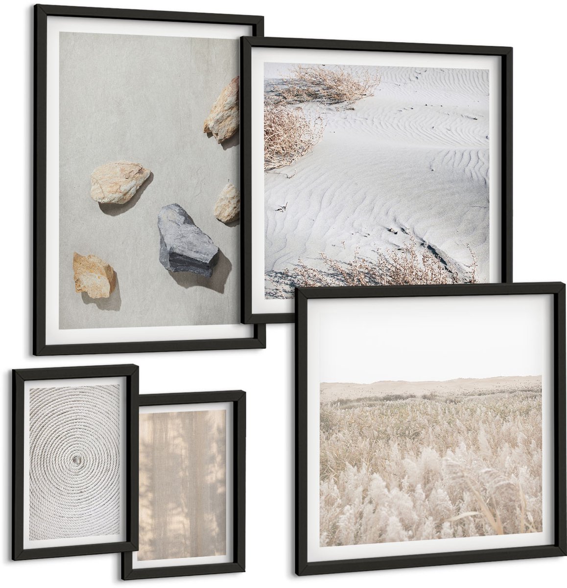 Coloray 5-Delige Schilderij Set - Boho-Texturen, Natuurlijke Structuren - 50 x 50 cm, 20 x 30 cm En 40 x 60 cm - Moderne Wanddecoratie - Woonkamer - Muurdecoratie
