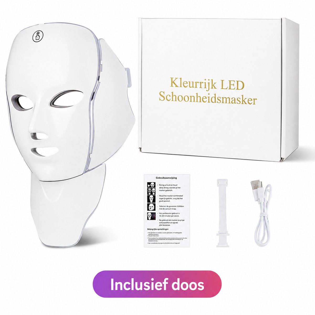 Āurvena® LED Gezichtsmasker – Oplaadbaar 7 Kleuren Lichttherapie Masker voor Gezicht & Hals – Rood Licht Therapie, Anti-Aging, Rimpels & Huidversteviging