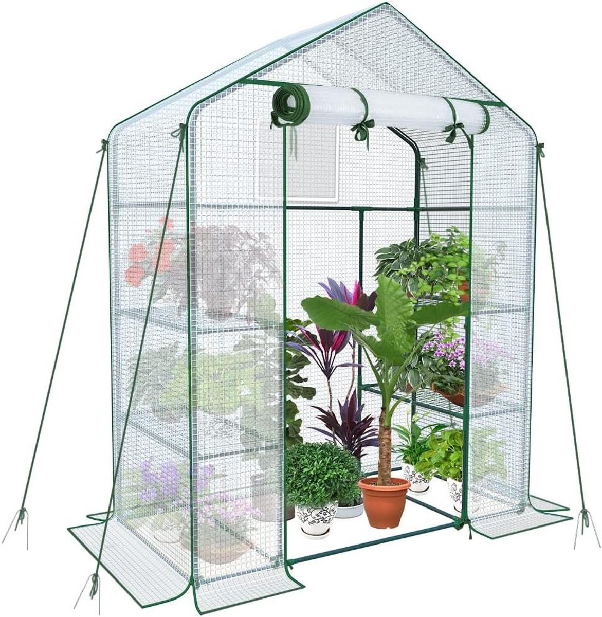 Plantenkas met planken - Broeikas Tuin - Planten Kweken - Versterkt Dekzeil - 143 x 73 x 195 cm - Transparant