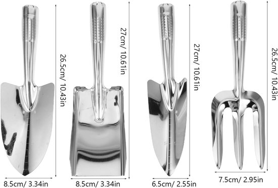 Tuin vier stuks set, 4 stuks set van stalen tuinbouw gereedschap set, met inbegrip van rake, schop, graafschap en grasmaaier. Gereedschappen — afbeelding 5