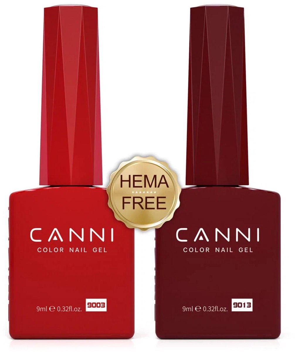 Canni UV Gellak Rood en Bordeaux Rood Gellak Set - 18 ml (2x 9 ml) - Gellak Starterspakket - Gellak Rood - Gellak Bordeaux Rood - Gellak Set - Canni Gellak - Gellak Nagellak