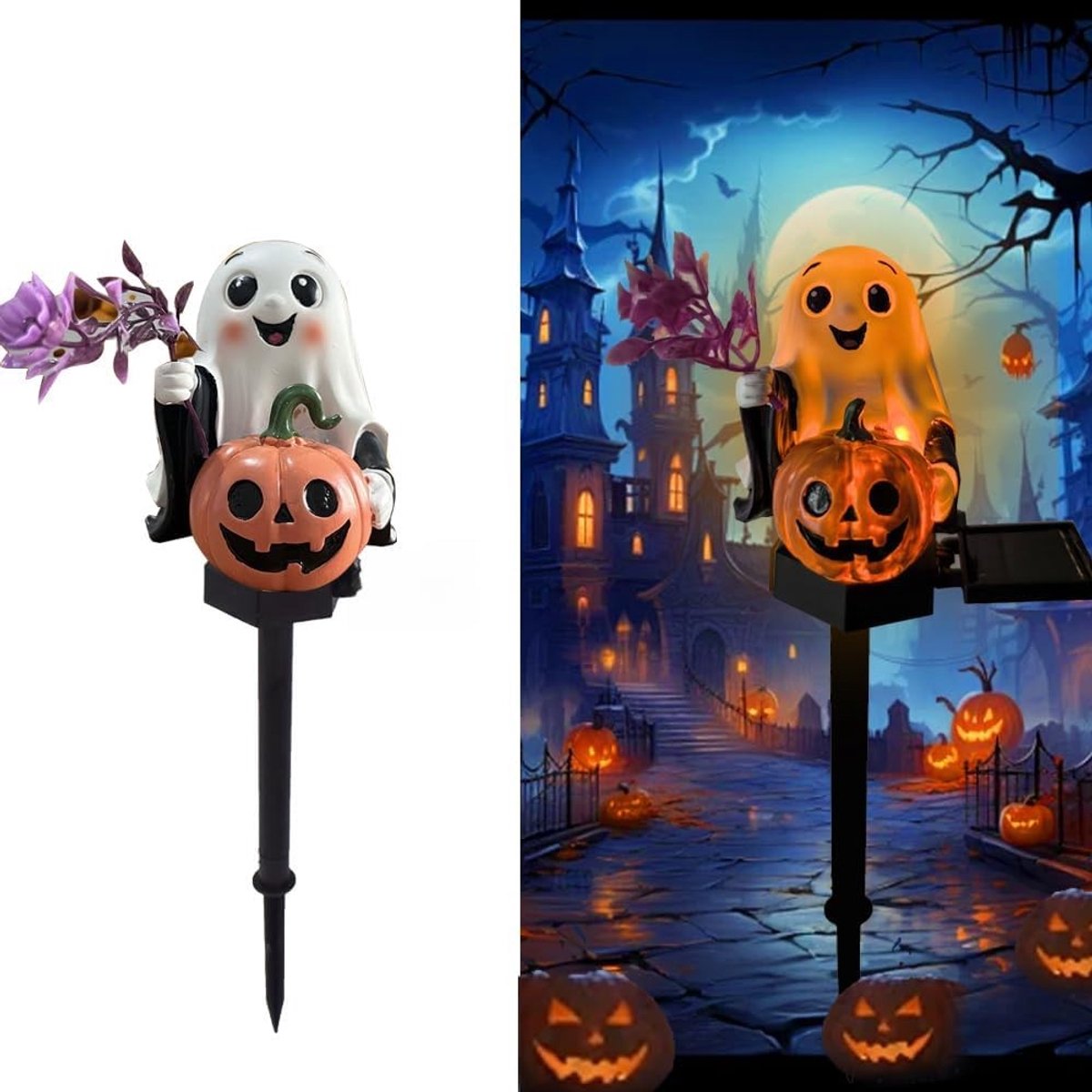 LED Zonne-energie Aangedreven Grondstekker Licht - Wit - 42 x 11 x 9 cm - Hars Halloween Decoratie - Voor Buiten