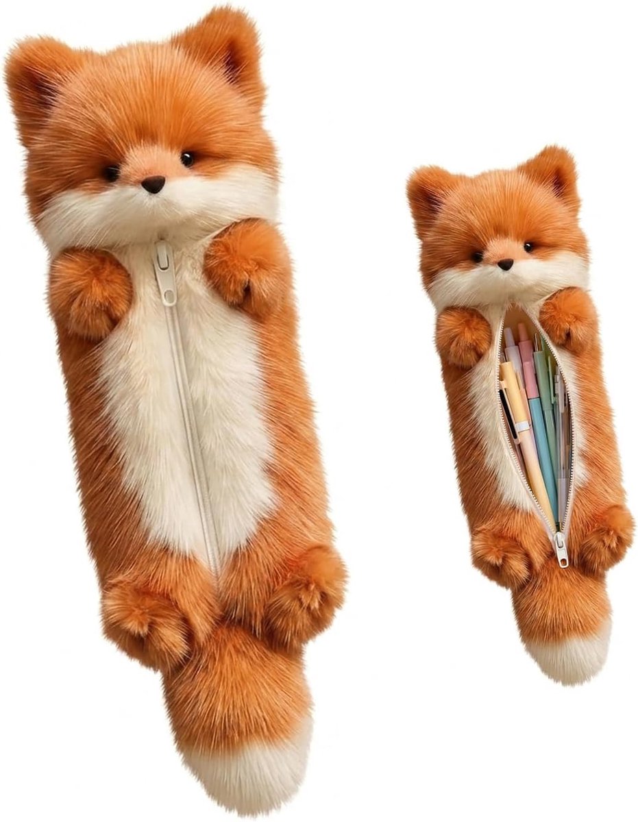 KZQ Etui - Opbergtas - Vosontwerp - 3D pluche dieren etui - Bruin