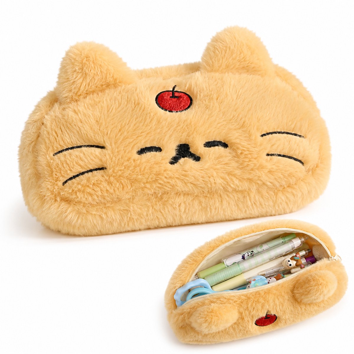 VHV- Pluche Etui Kat - Kinderpennenzak- 21 x 5 x 10 cm - Grote Capaciteit Pencil Case - Voor School,Examen,Cadeau gevens