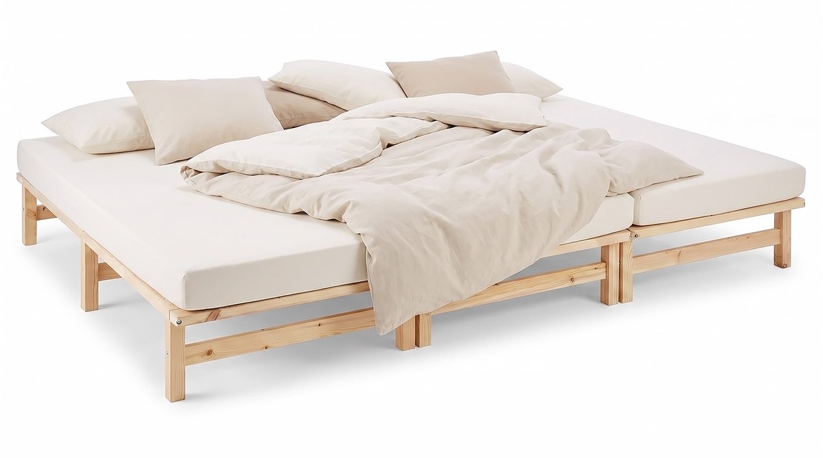 Homestyle4u Familiebed - 270x200 cm - Palletbed - Massief houten Bruin