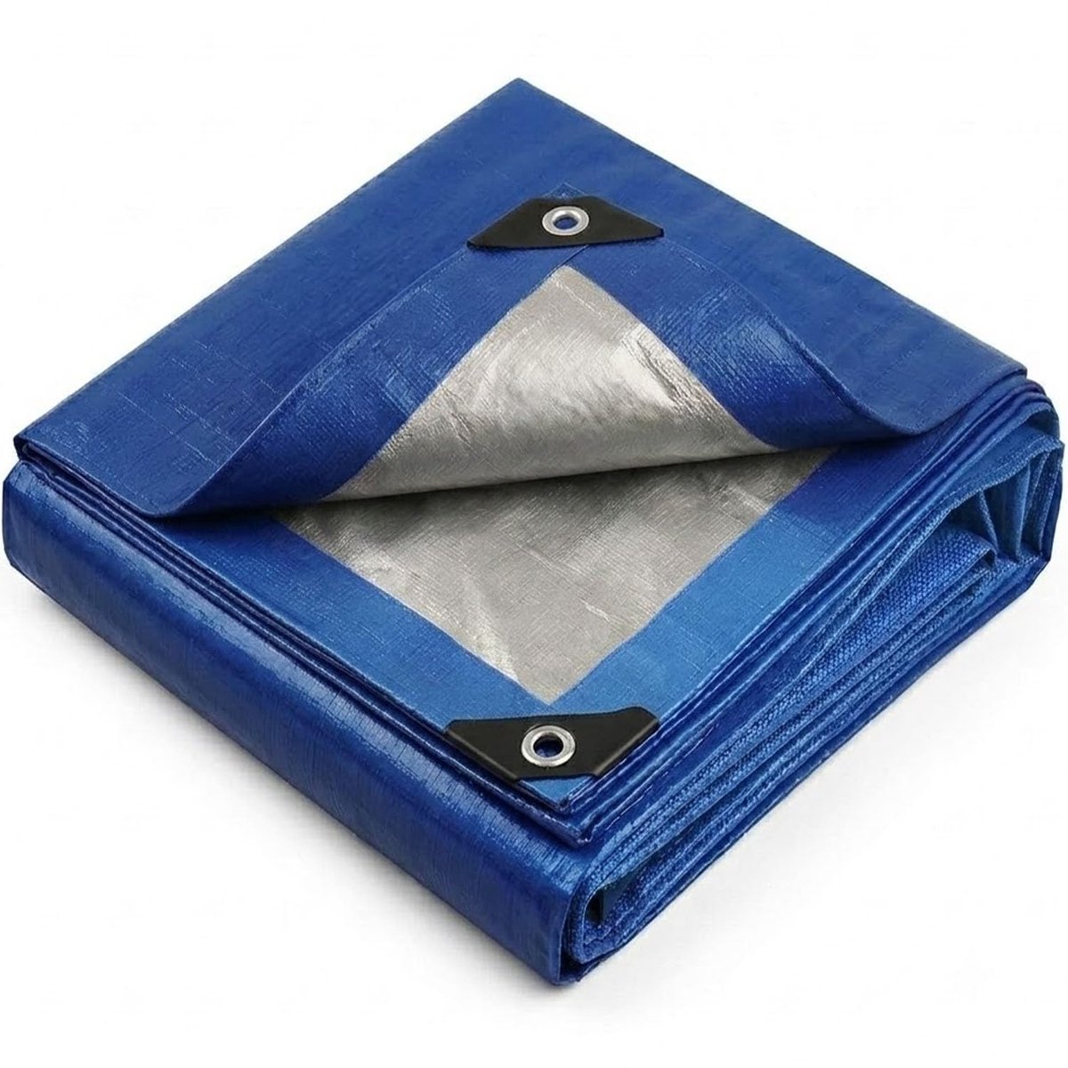 4 m x 5 m blauw-zilver omkeerbaar zwaar waterdicht zeil, versterkte doorvoertules elke 50 cm, UV/scheurbestendig PE - ShopVlot