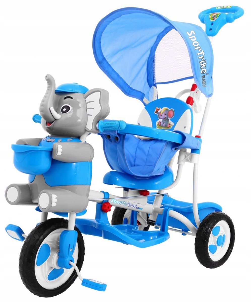 Blauwe Driewieler Olifant voor Kinderen met Geluid & Zonnekap