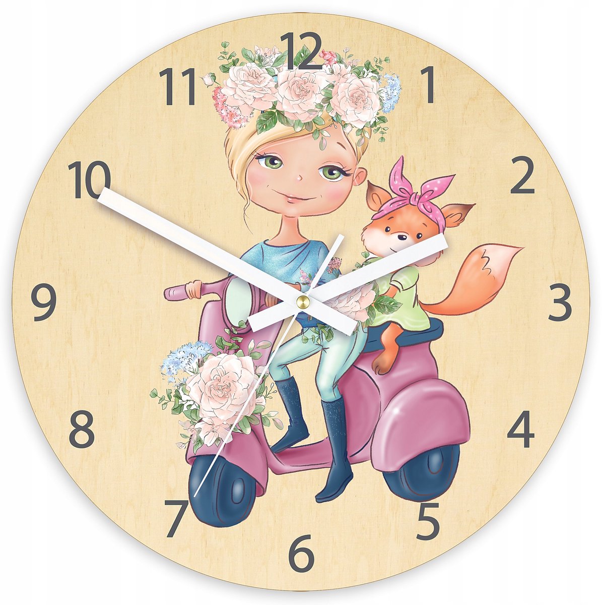 Stille Kinderwandklok Meisje op Motor - 30cm