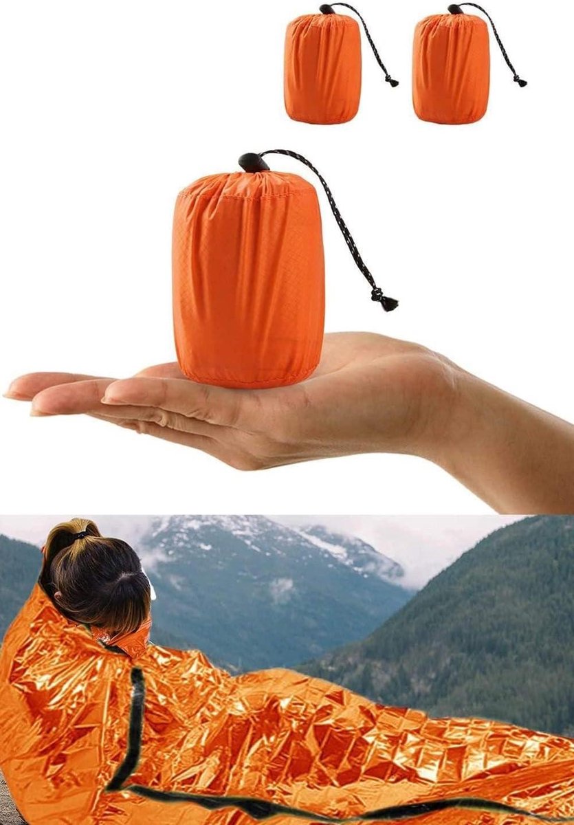 Nood slaapzak - Bivakzak redding - Buiten overleven - Warmtebehoud 90% - 2 stuks - Oranje