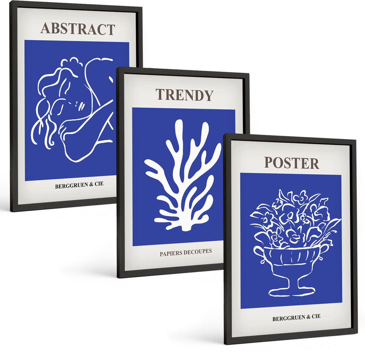 Coloray 3-Delige Schilderij Set - Stijlvolle Blauwe Posters Van Henri Matisse - 40 x 60 cm - Muurdecoratie - Decoratieve Schilderijen - Wohnzimmer - Stijlvolle Muurdecoratie