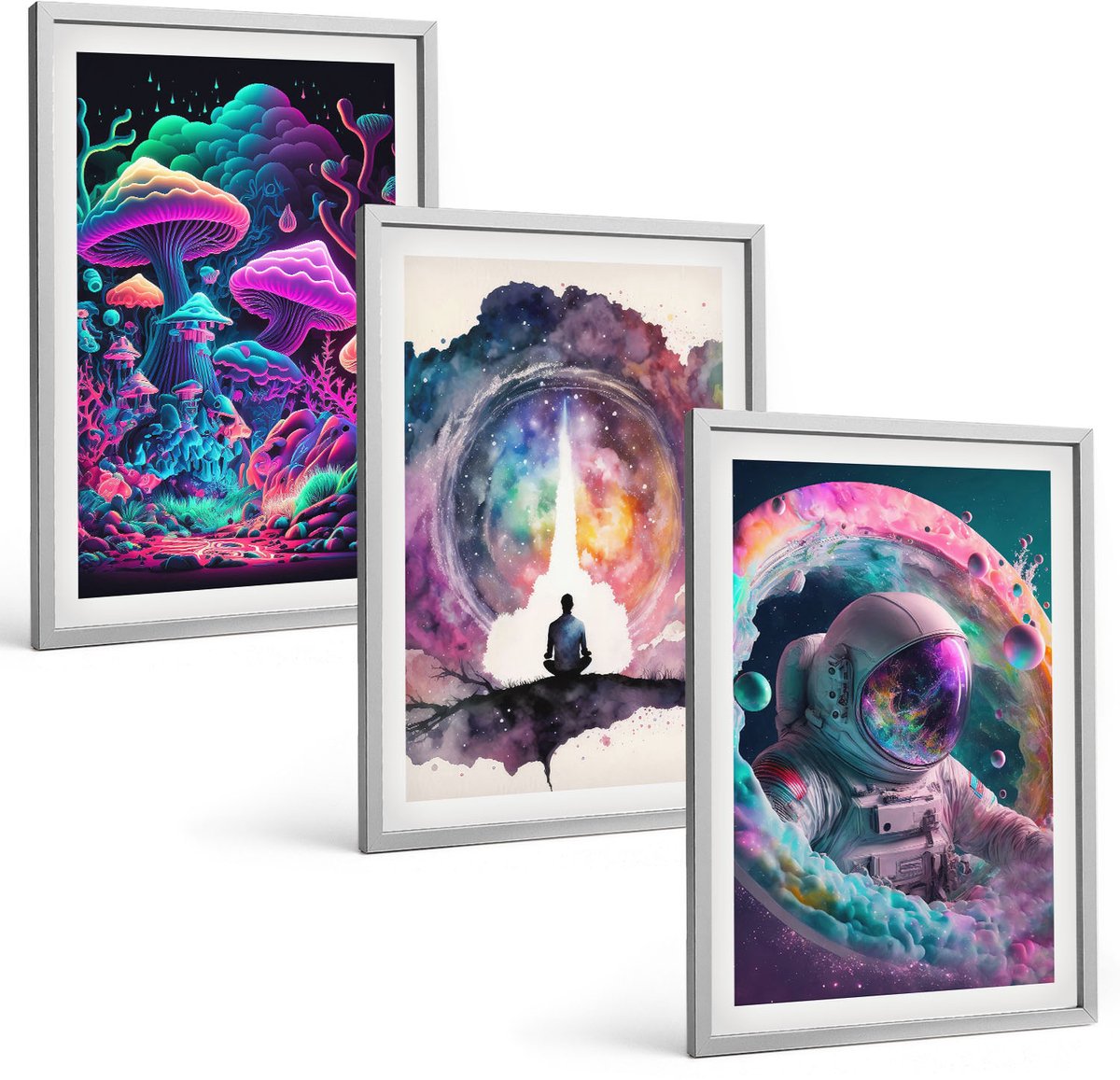 Coloray 3-Delige Schilderij Set - Kleurrijke Fantasiekunstillustraties - 40 x 60 cm - Muurdecoratie - Schilderijen Set - Woonkamer - Decoratieve Schilderijen