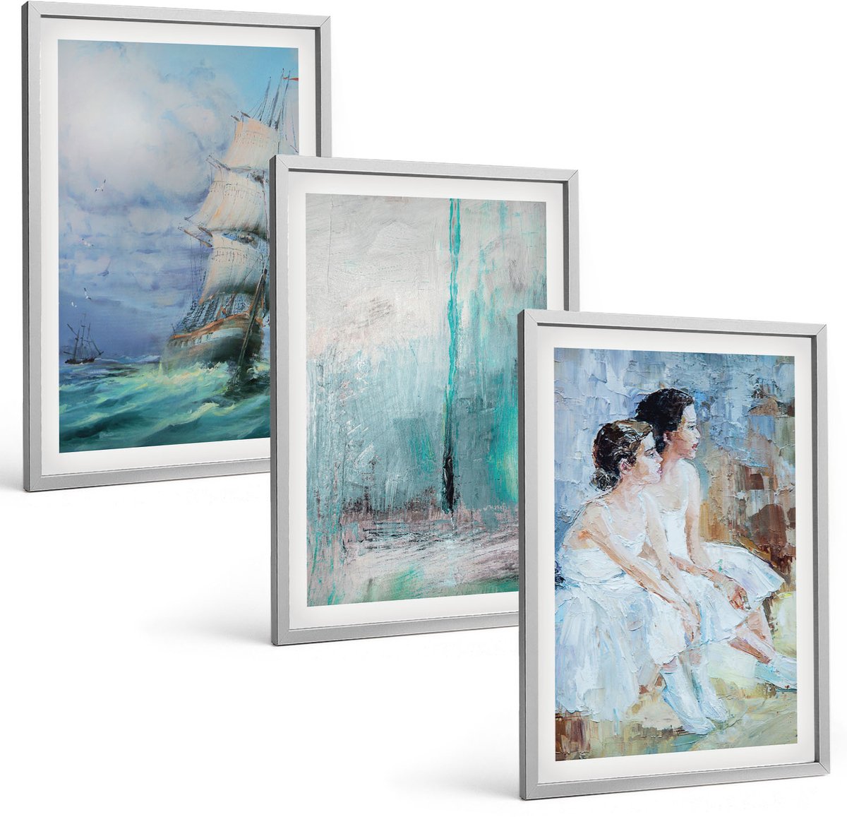 Coloray 3-Delige Schilderij Set - Schip Op Zee: Abstract Portret Van Dansers - 40 x 60 cm - Decoratieve Muurdecoratie - Slaapkamer - Stijlvolle Muurdecoratie