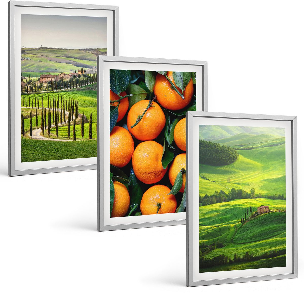 Coloray 3-Delige Schilderij Set - Italiaans Plattelandslandschap Met Sinaasappelbomen En Natuur - 40 x 60 cm - Decoratieve Schilderijen - Woonkamer - Interieur - Muurdecoratie