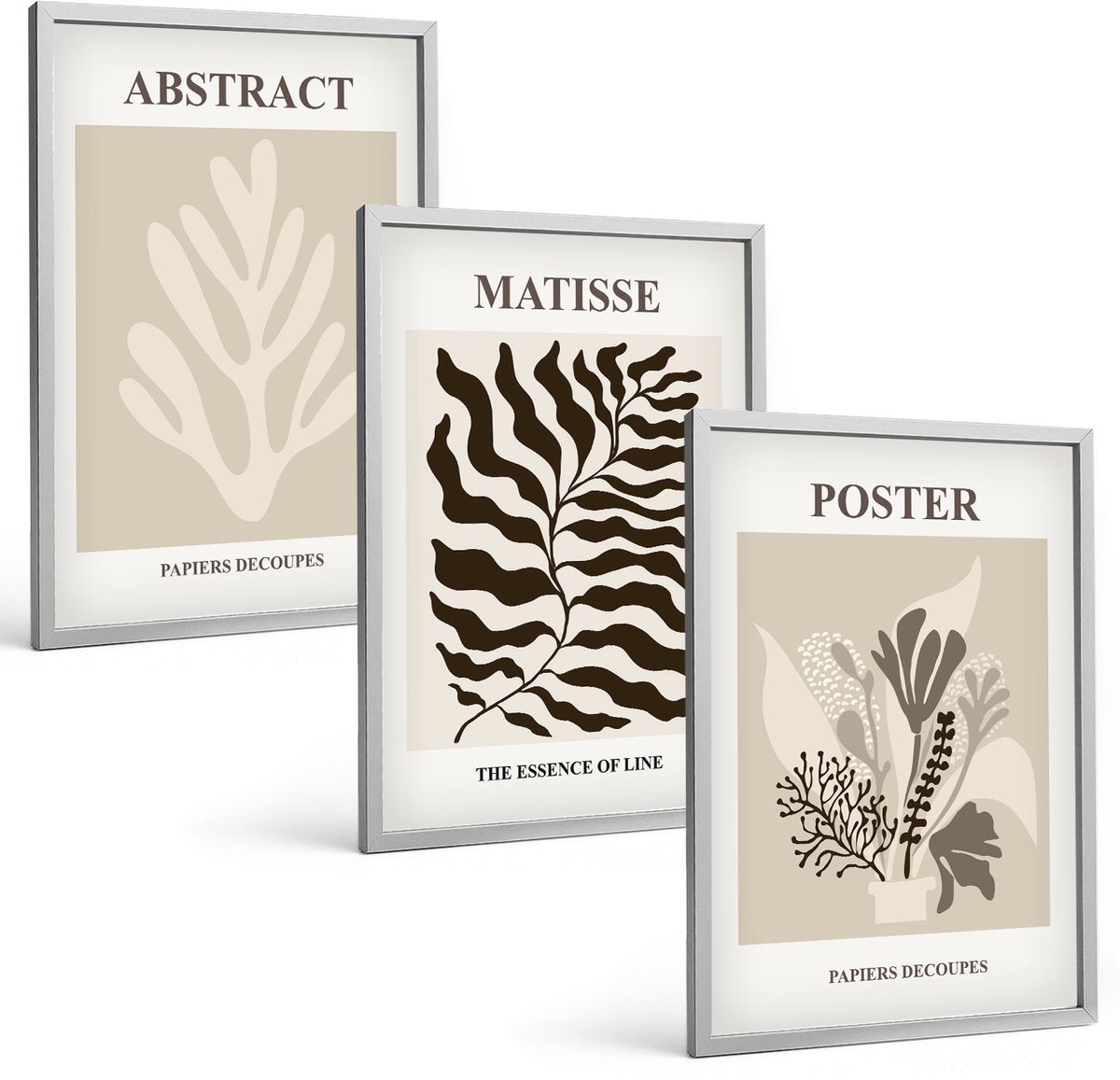 Coloray 3-Delige Schilderij Set - Plantenpatronen In Beige En Bruine Tinten - 40 x 60 cm - Wanddecoratie - Schilderijen Set - Interieur - Muurdecoratie