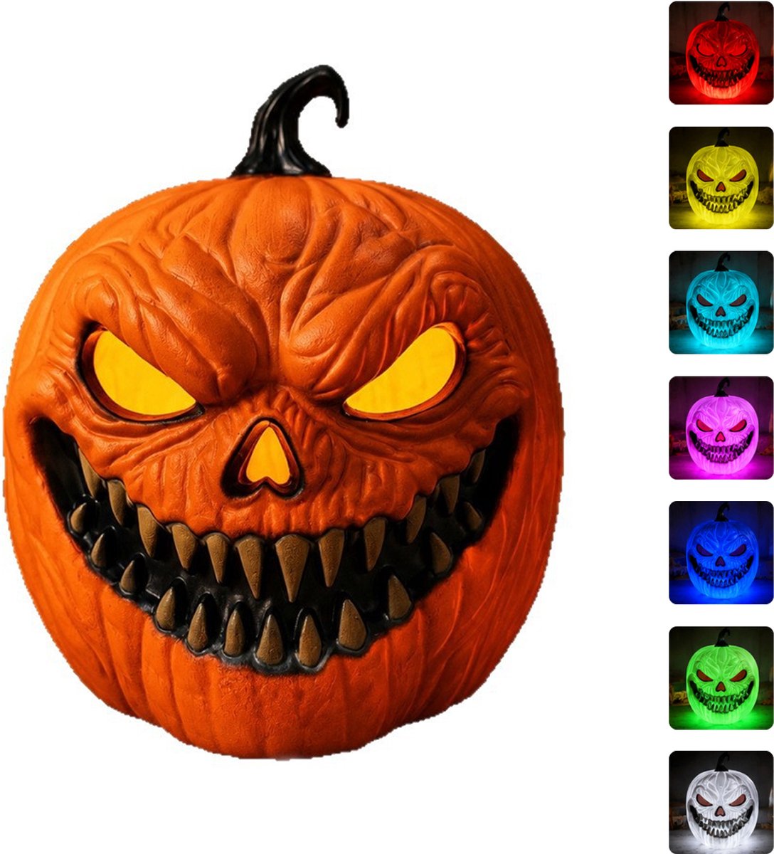Pompoenlantaarn Decoratie - Halloween Ornament - met 5‑Kleuren Verloop - Lichtgevende Pompoen - Griezelig Elektronisch Speelgoed - Scène Decoratie Prop - Griezelige Pompoenlantaarn - Pompoen Beeldje - Decoratiestuk voor Halloween