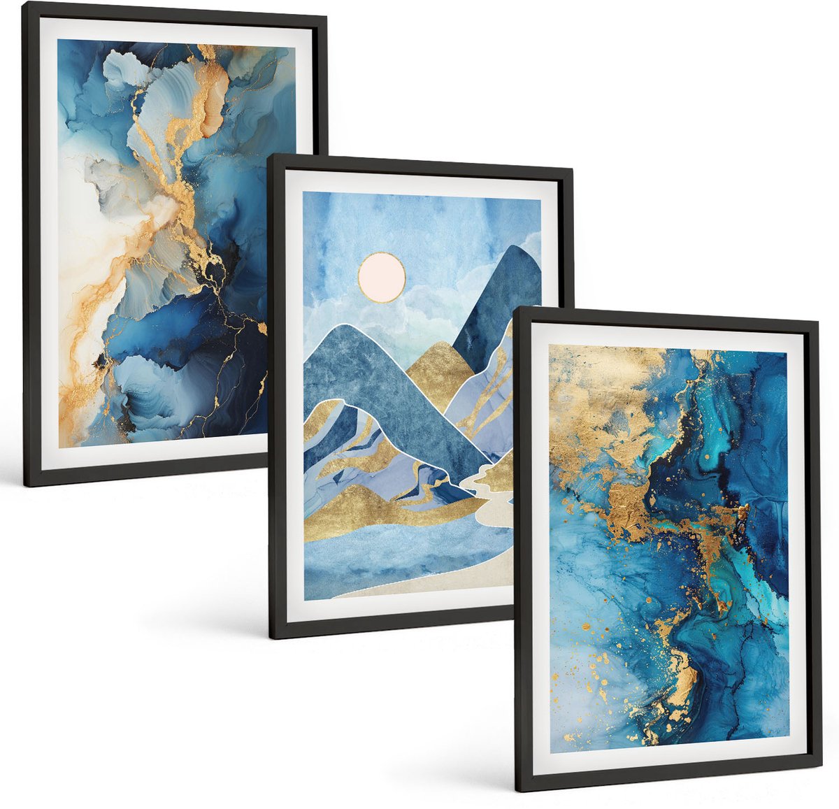 Coloray 3-Delige Schilderij Set - Abstracte Marmeren Beelden Uit De Blauwe Bergen - 40 x 60 cm - Stijlvolle Wanddecoratie - Interieur - Interieur Decoratie