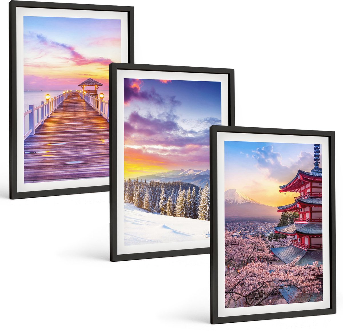 Coloray 3-Delige Schilderij Set - Romantische Landschappen Met Schilderachtige Luchten - 40 x 60 cm - Decoratieve Muurdecoratie - Slaapkamer - Moderne Wanddecoratie